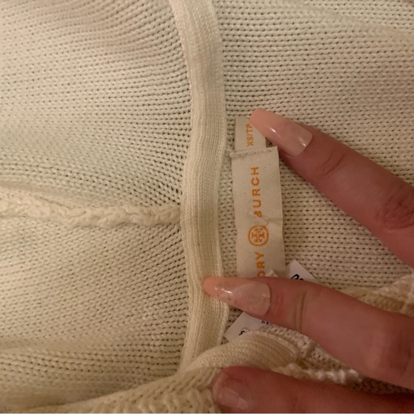 TORY BURCH Cream Baja Hooded
Knit Tunic Sweater XS coastal preppy classic boho - Picture 11 of 11